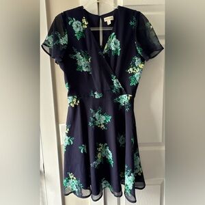 Maison Jules Navy Floral Wrap Midi Dress